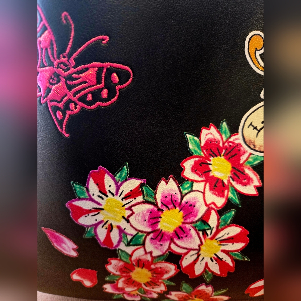 NEW Ed Hardy Black Floral Love Kills Slowly Skull Tattoo Bag 14"x12"x5" NWT - Picture 8 of 9